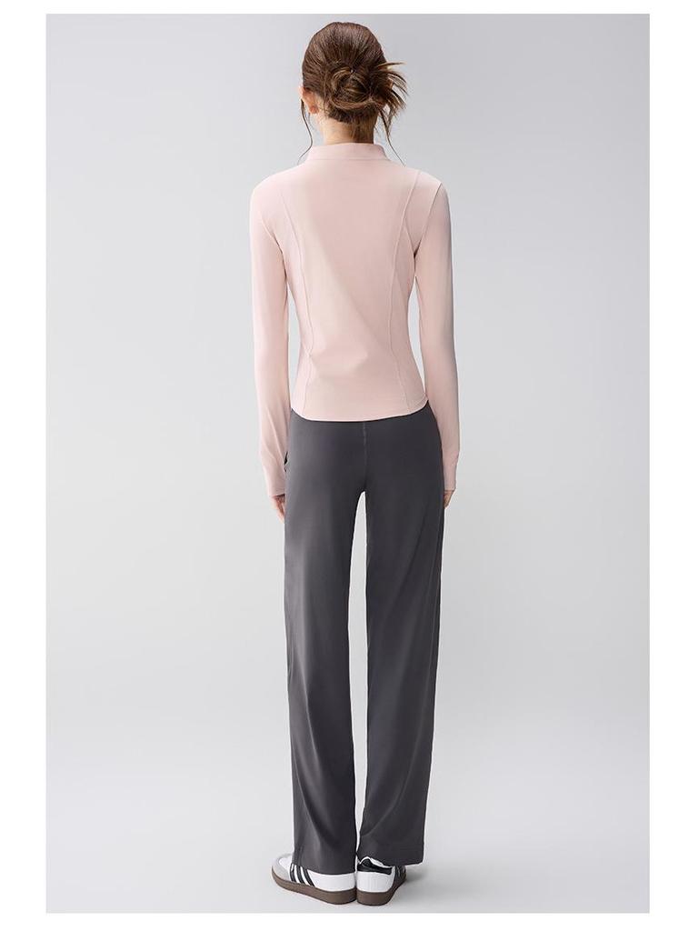 Full-Zip Yoga Suit with Pockets: Slimming Long Sleeve Top for Running & Fitness