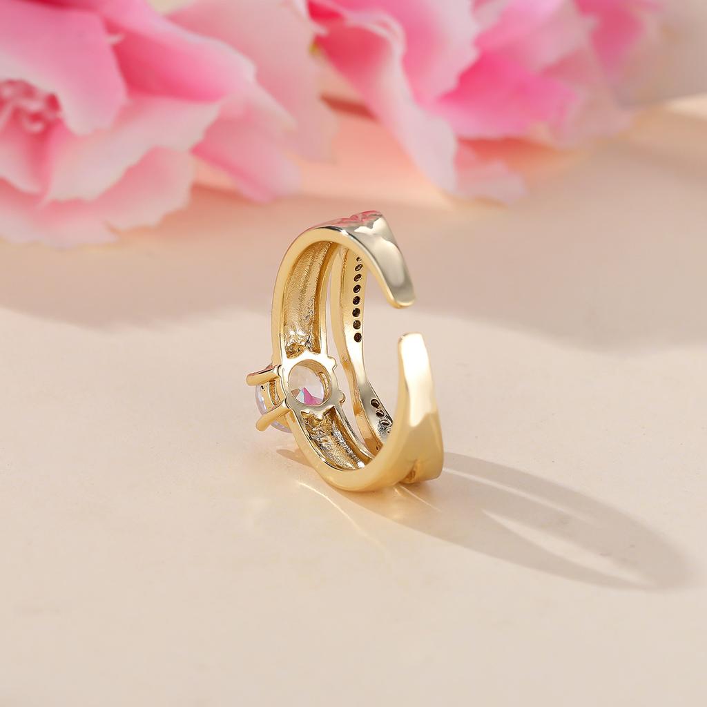 Zhe Huang's explosive gold six-claw white diamond open ring, exquisite and versatile simple dating women's ring