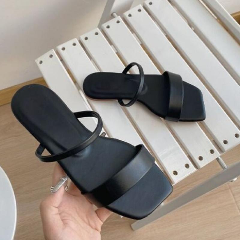 New Arrivals Open Run Women Simple Double Strap Sandals Black Beige