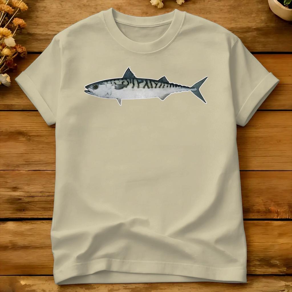 Atlantik Makrele Aquarell Kunst T-Shirt Sommer Baumwolle T-Shirts Für Unisex Design T-Shirt Kurzärmelig Y2k Lustiges Oberteil T-Shirts