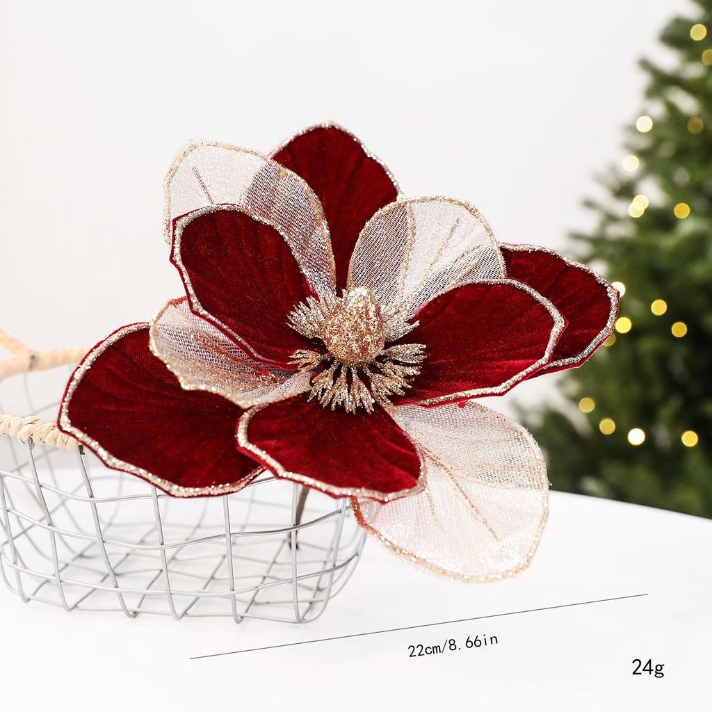 2026 New Christmas Flower Ornaments: Simulated Floral Decorations with Sequins for Christmas Tree and Scene Decor.