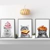 Cat Lover Funny Cats Cake Toast Croissant Poster Animal Hipster Painting Canvas Print Wall Art Home Decor For Coffee Bar Bedroom