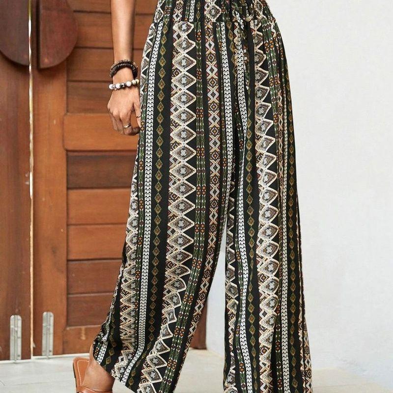 

Elegant Stylish New Arrival Travel Casual Loose Loose Pants High Waist Print Flower Collar All-Matching Trousers Women Printed 1XL