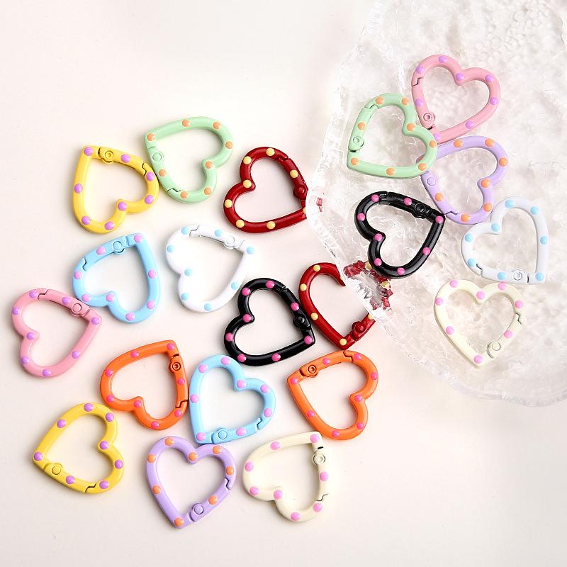 4 Pieces Of Colorful Love Spring Keychain Keyring Heart-Shaped Heart-Shaped Spring Ring Diy Jewelry Accessories