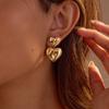 GEMCHIC Women's Irregular Textured Double Heart Earrings Gold Stainless Steel Fashion Drop Earrings for Women
