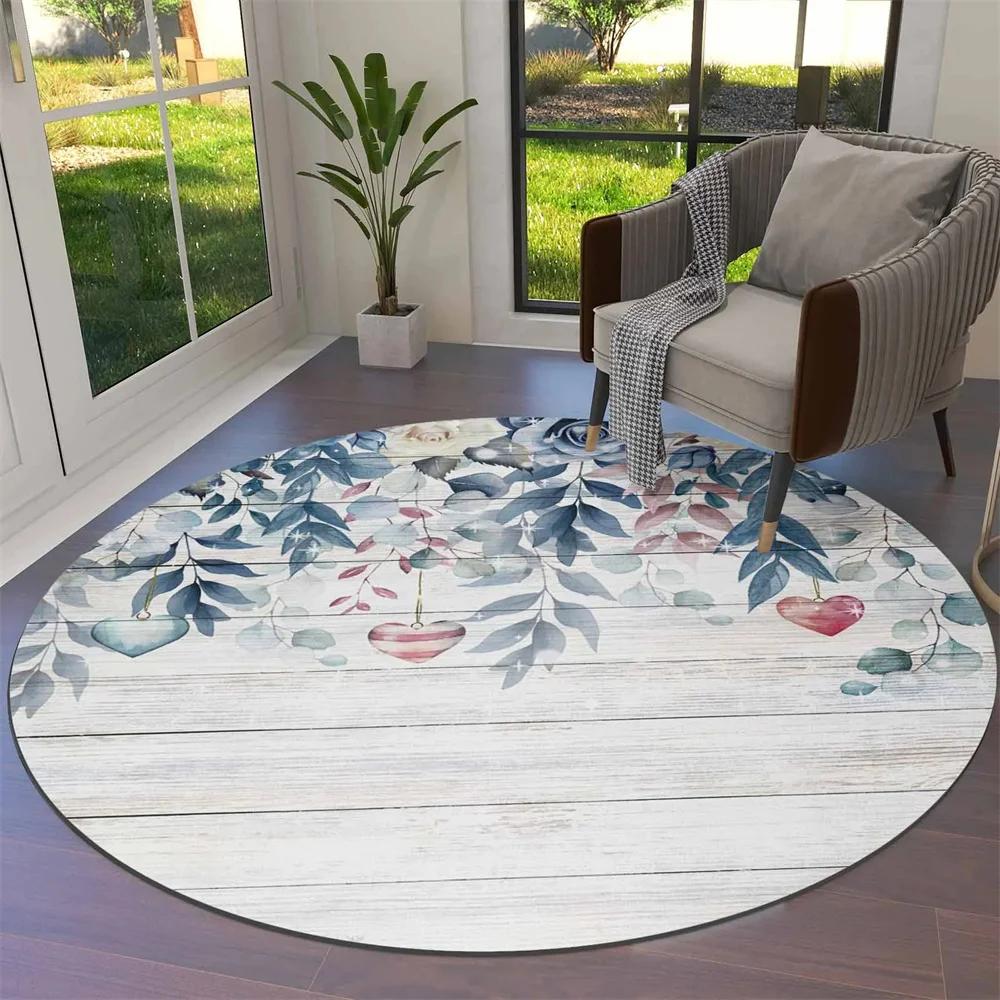 Watercolor Flower Round Rug Non-slip Floral Carpet for Living Room Bedroom Kitchen Decor Circle Doormat