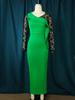 AOMEI Elegant Evening Dresses for Women Lace Patchwork Green Trim Ruffles Ankle Length Office Lady Cocktial Event Occasion Outfits Large Size