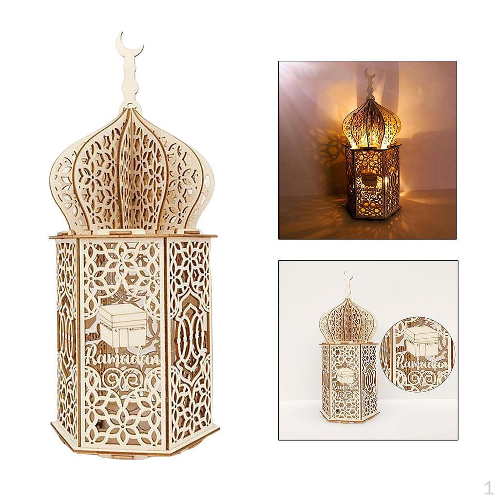 Wooden Lantern with LED Night Light 2 AAA Battery Powered