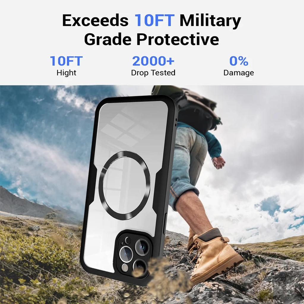 New 360 Full Protection Double Sided Clear Phone Case for iPhone 11 12 13 14 15 16 17 Pro Max Wireless Charging Magnetic Cover