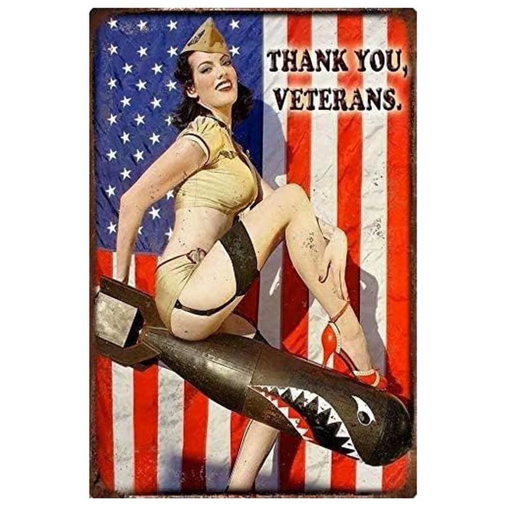 Military Pinup Girls Metal Tin Signs Vintage Plaque Plate Retro Wall Art Poster for Home Cafe Bars Pubs Iron Painting Decoration