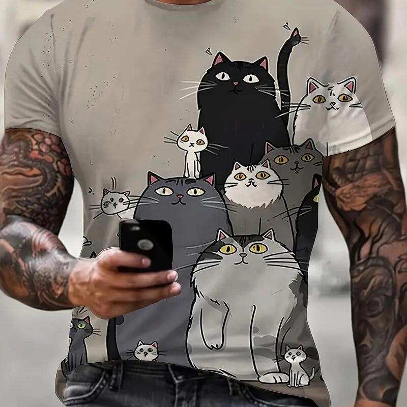 

Забавная мужская футболка Летняя повседневная с круглым вырезом и коротким рукавом С принтом животного Уличная мода Одежда большого размера Мужские футболки 3XL