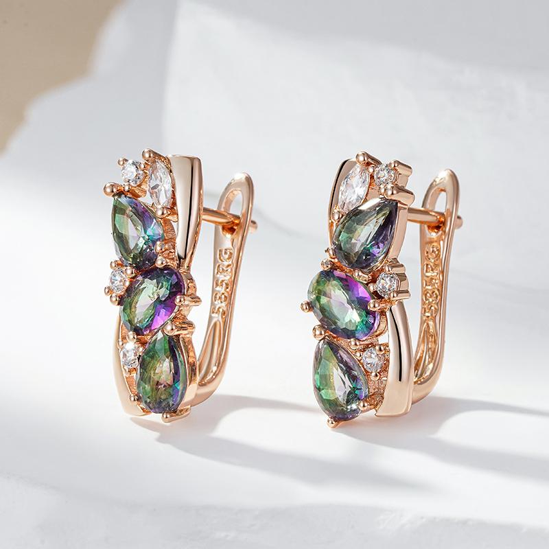 New Rose Gold Drop Earrings For Women Delicate Cut Dazzling Colorful Natural Zircon Accessories Daily Fine Jewelry