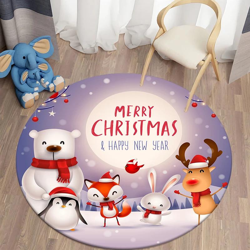 Christmas Decoration Kawaii Printed Round Carpet Home Bedroom Children's Living Room Floor Mat   Anti Slip