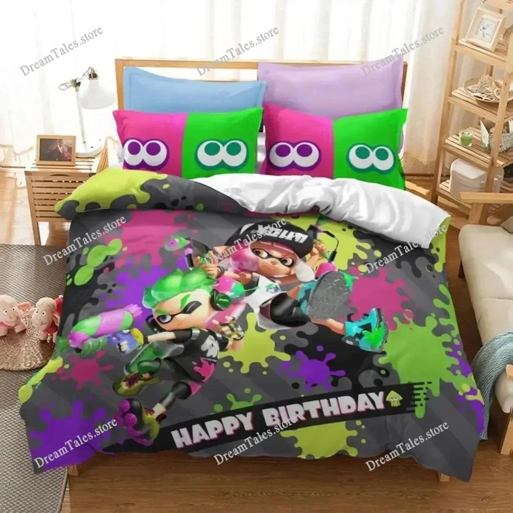 Popular Splatoon 2 Game Printed Bedding Set 3D Cartoon Duvet Cover Set Pillow Case Twin Full Queen King Size Bed Polyester Bed