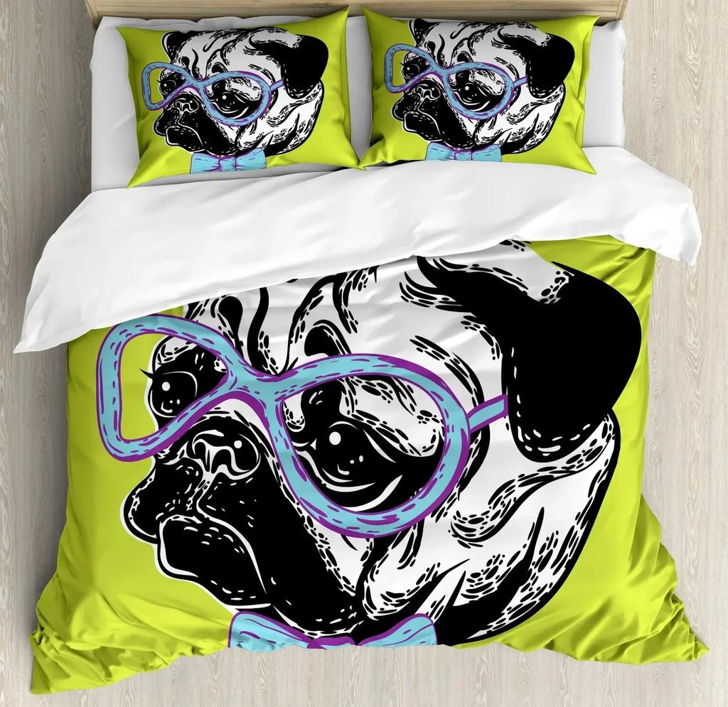 Cartoon Pug Dog Comfortable Duvet Quilt Cover Pillowcase Bedding Set Children Bedroom Decoration Home Textile