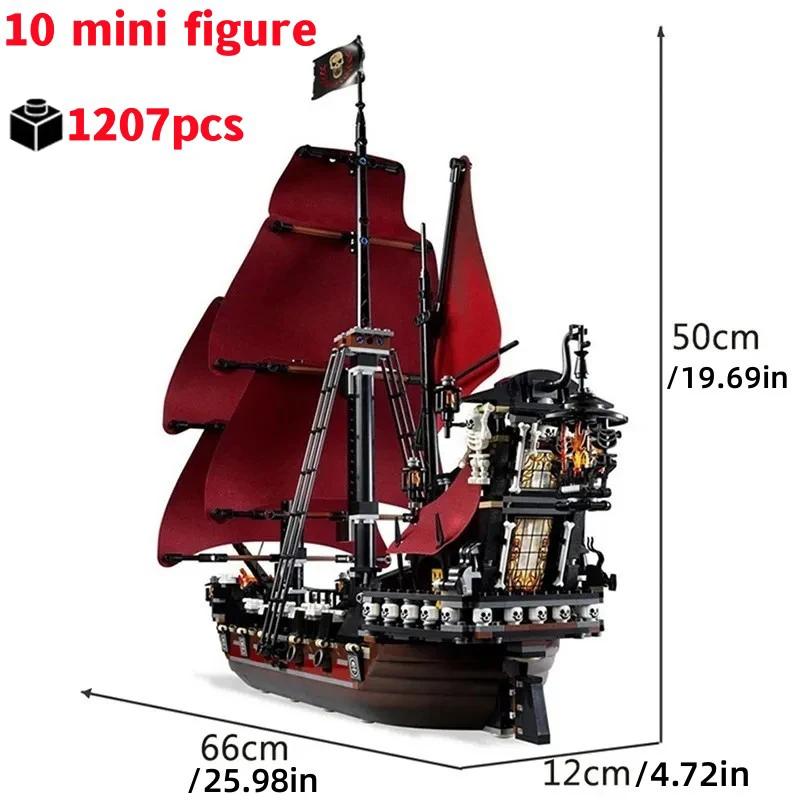 Pirates of The Caribbean Ship Queens Revenge Warship Black Pearl Sailboat Building Block Bricks MOC 4195 Assembly Toys Kid Gift