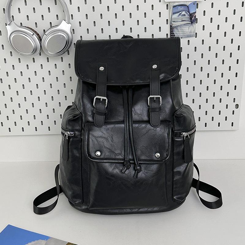 Schoolbag, European and American outdoor backpack, casual student backpack, large capacity travel backpack, canvas patchwork soft leather hiking bag