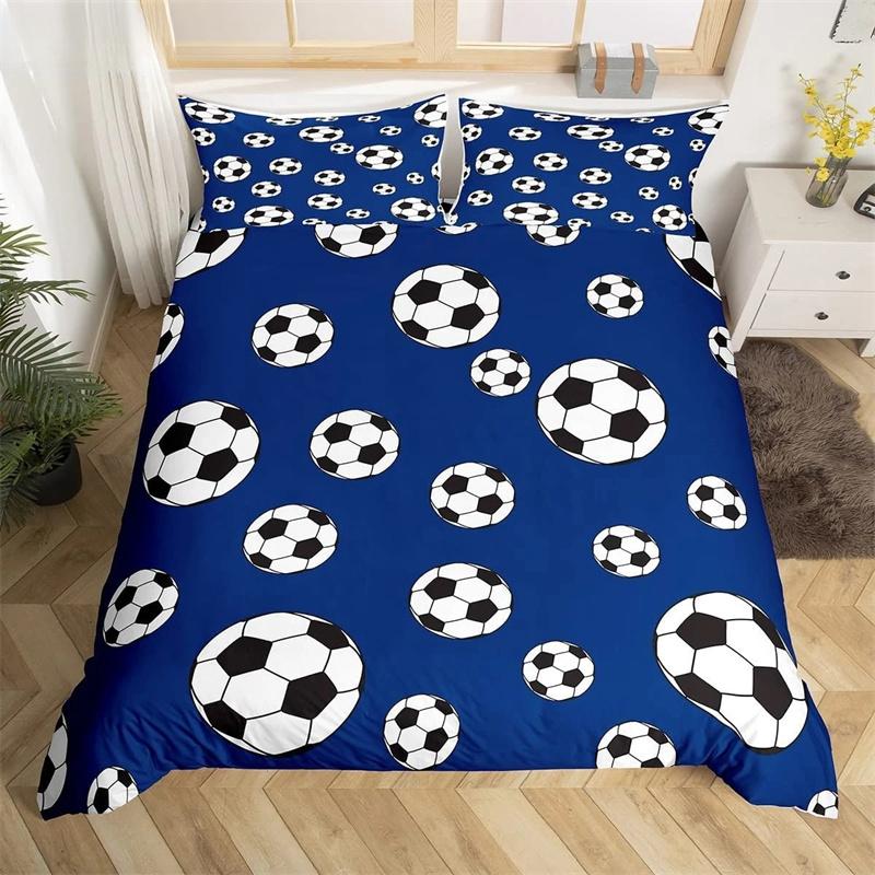 Soccer Duvet Cover Set King Queen Full Size Football Pattern Polyester Comforter Cover For Kids Teens Soccer Lover Bedding Set