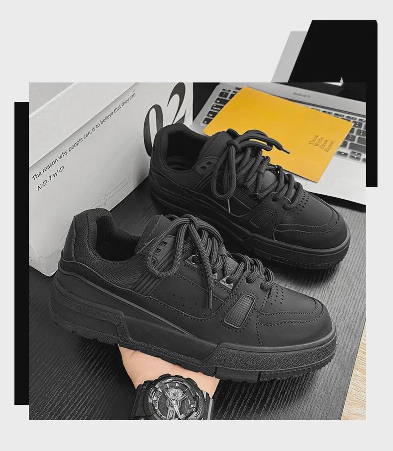 Men's 2024 Trendy Leather Sneakers: Casual, Soft Sole Sports Shoes for Kitchen or Everyday Wear