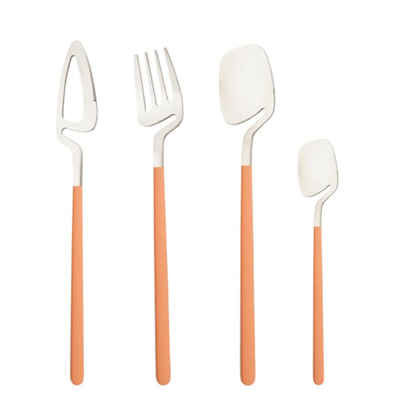 4Pcs Blue Silver Stainless Steel Cutlery Set Kitchen Silverware Dinnerware Knife Fork Spoon Flatware Set Brushed Stain Tableware Utensils