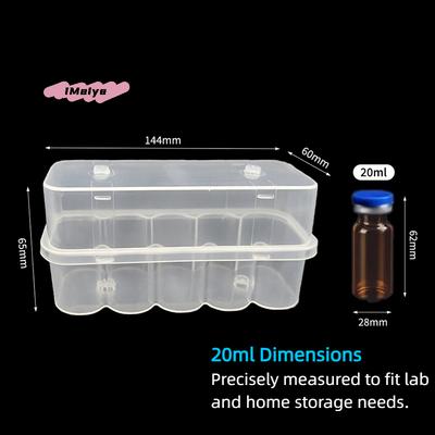 M-20ml 10-Slot Vial Storage Case - Clear Plastic Microtube Storage Box Stackable for Freezer & Refrigerator Organizer