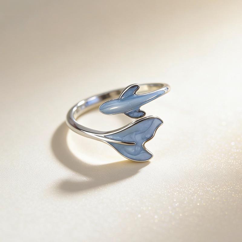 BF CLUB 925 Sterling Rings for Women Simple Geometric Handmade Irregular Retro Vintage Blue Whale Ring Allergy For Birthday Gift
