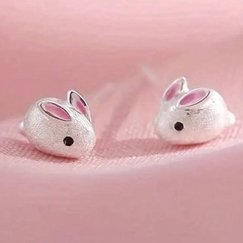 

Huitan Minialist Cute Pink Enamel Rabbit Cute Stud Earrings for Lady Daily Party Charming Accessories Fresh Style Animal Zircon