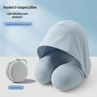 Portable Ice Silk U-Shaped Hooded Neck Pillow for Car and Airplane Travel