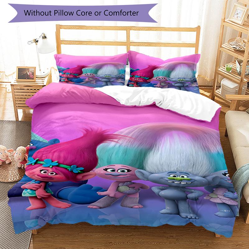 3pcs Trolls Bedding Set Duvet Cover Closure Includes 1 Duvet Cover & 2 Pillowcases, Soft and Comfortable for All Seasons.