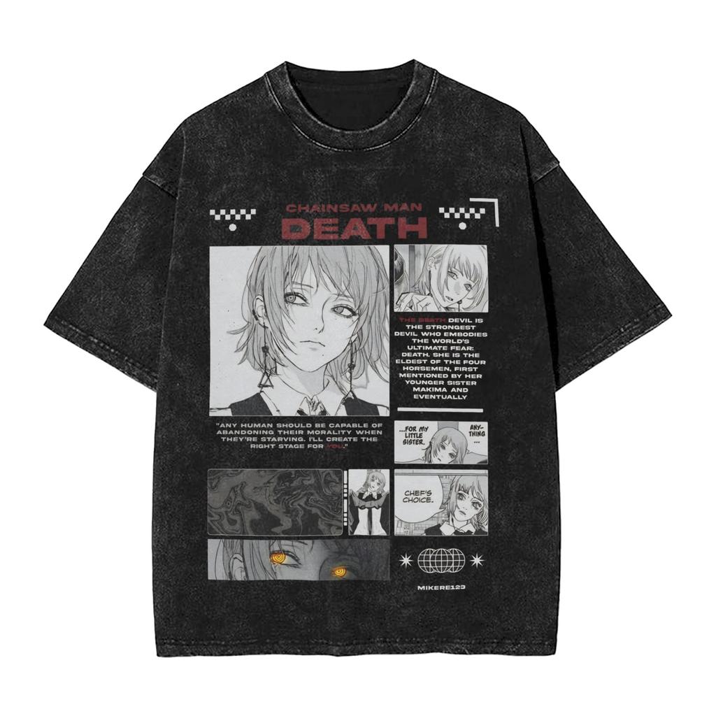 Anime Chainsaw Man Yoru T Shirt Hip Hop Gothic Washed Oversized TShirt Men Women Clothing Short Sleeve Cotton Tees Tops