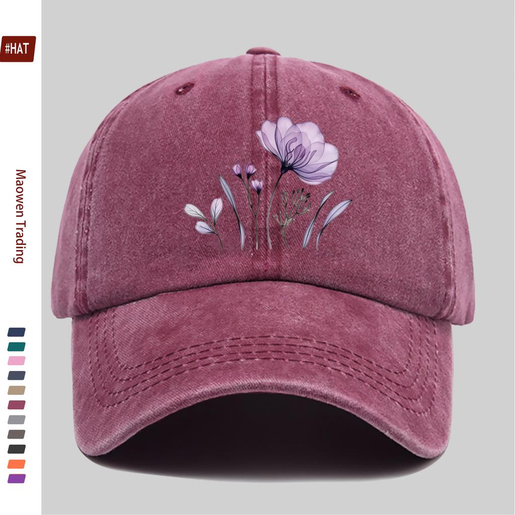 pc Elegant Purple Floral Theme Printed Baseball Cap with Floral Design Golf Hat Comfortable Lightweight Papa Cap Adjustable St
