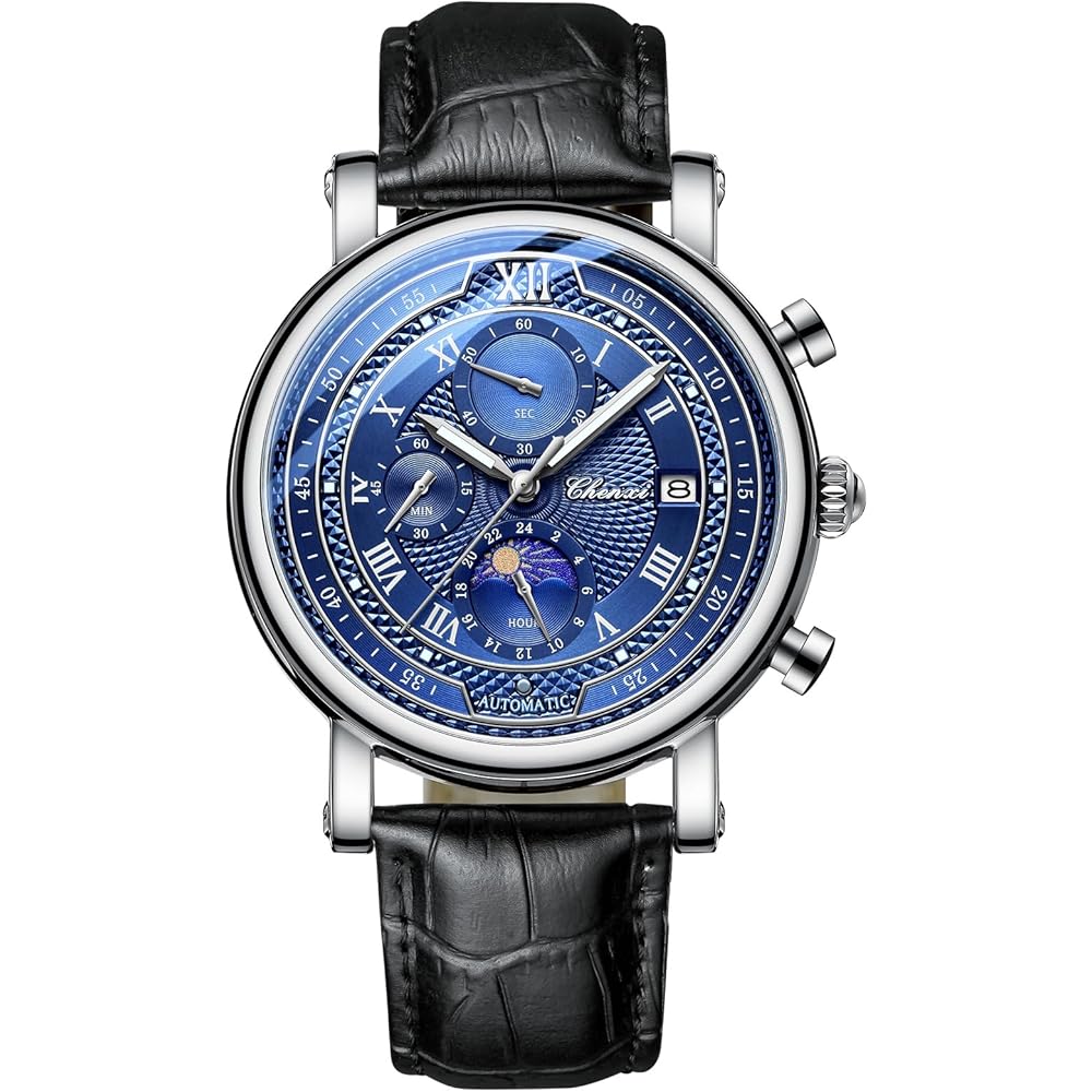 Starry Sky Men s Watch Leather Strap Analog Display Luminous Calendar Moon Phase 3ATM Waterproof Quartz Casual Business Accessory