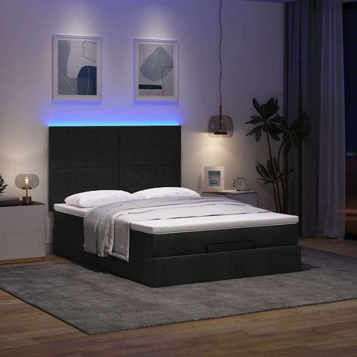 VidaXL Ottoman Bed Frame with Mattress Black 140x200 Cm Fabric, Bed Frame, Upholstered Bed Frame, Ottoman Bed Frame 3313929