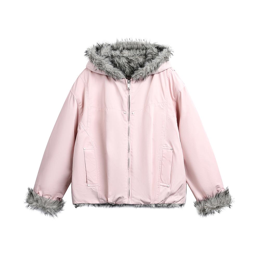 Unisex American Retro Fur Collar Thickened Winter Workwear Jacket