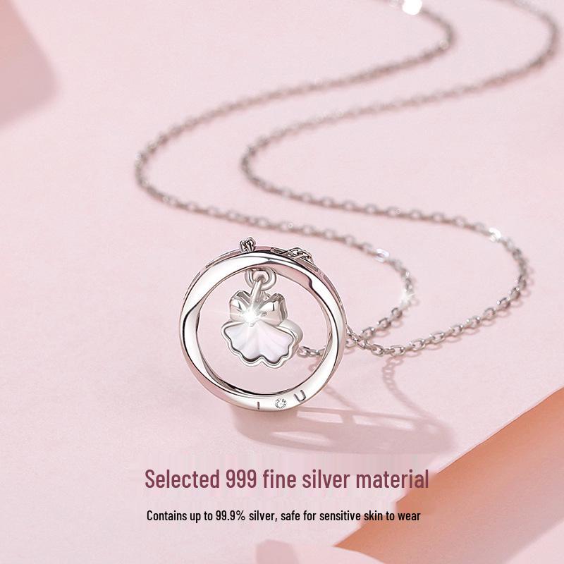 Tichya Mobius Ring 999 Sterling Silver Necklace - Apricot Collarbone Chain Gift белого золота