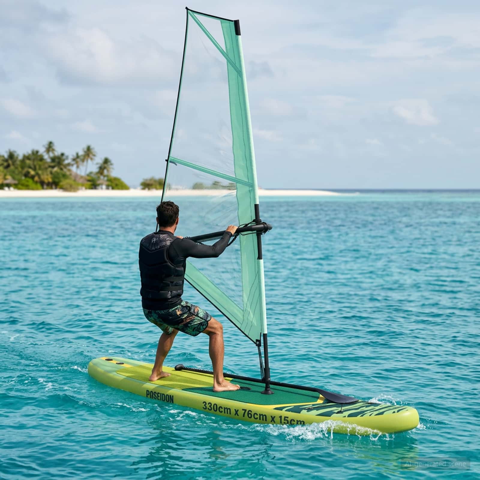 Aufblasbares SUP Board mit Segel POSEIDON 330 x 76 x 15 cm Grün