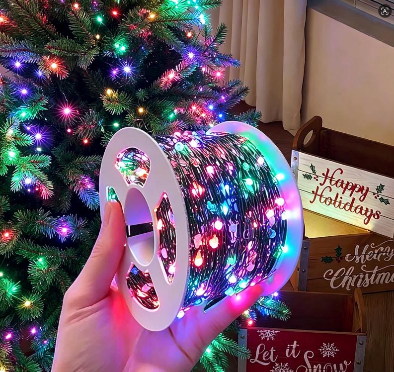 Dark Green Solar LED Christmas Tree Decoration Lights - Copper Wire, Waterproof, Flashing Outdoor Atmosphere String Lights