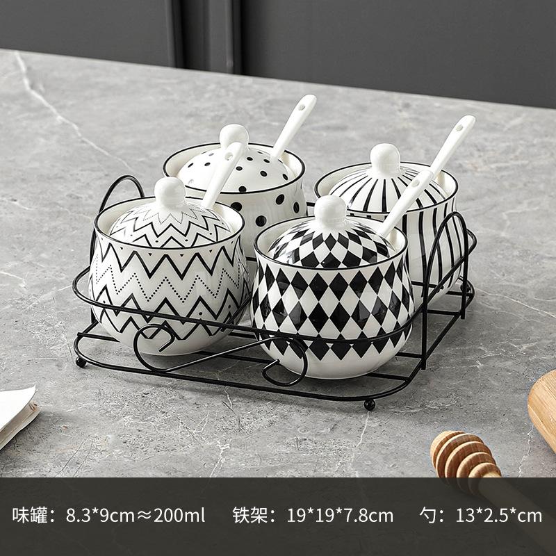 Ceramic Spice Jar Set Home Kitchen Salt Pepper Oil Chili Container Combo