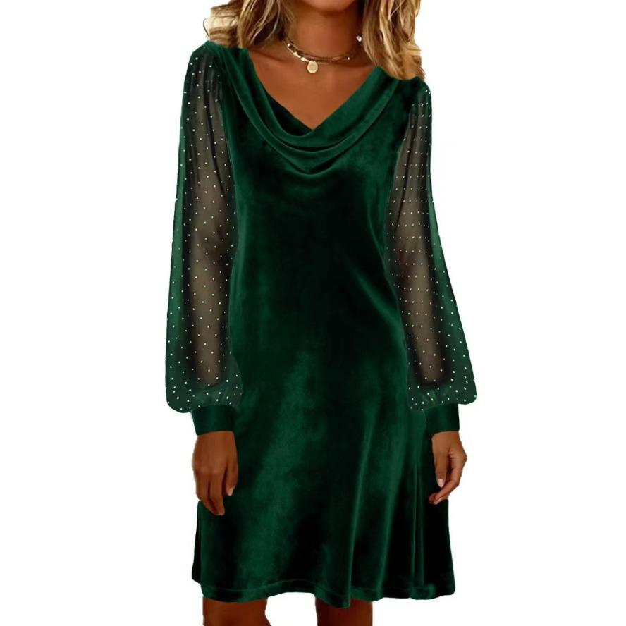 YYFS Vestidos casuales de cintura holgada con escote en V y manga larga para primavera y otoño para mujer