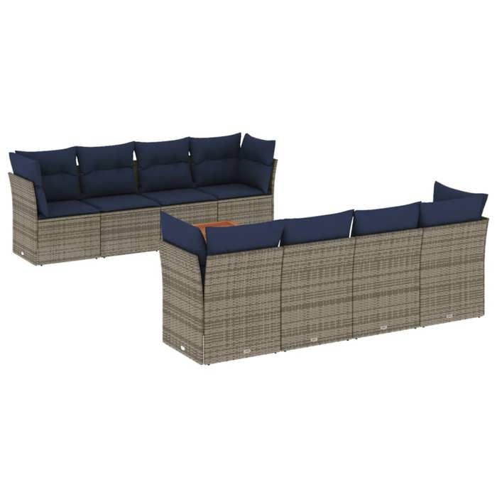 VidaXL Garden Lounge Set with Cushions 9 Pcs, Patio Sofas, Furniture Set, Outdoor Terrace Furniture, Grey 3255858