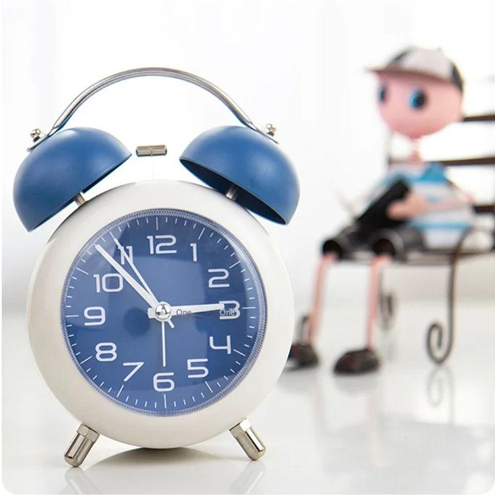 Metal Frame Silent Table Clock 4-Inch Bedroom Desktop Clock Creative Twin Bell Alarm Clock  Bedroom