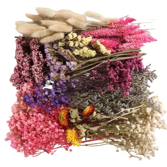 DIY Natural Dried Flower Set Eucalyptus Lavender Wheat Bunny Tails Billy Ball Flower Bouquet with Stems for DIY Crafts Home Wedding Vase Decor