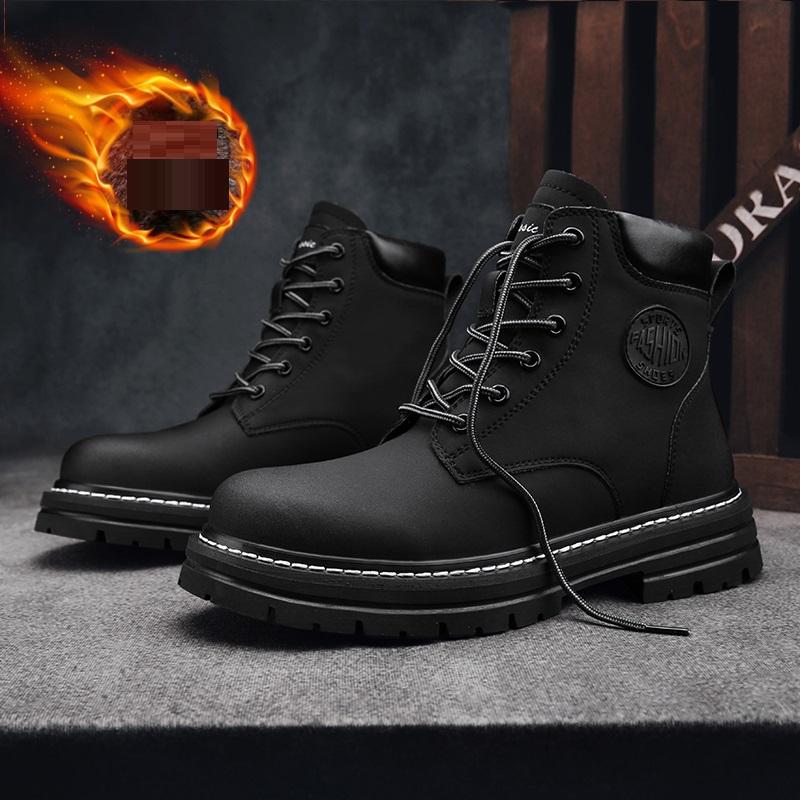 Men High Top Boots Fashion Casual Women Leather Lace Up Ankle Boot Non Slip Hiking Boots for Men Motorcycle Booties Botas Hombre