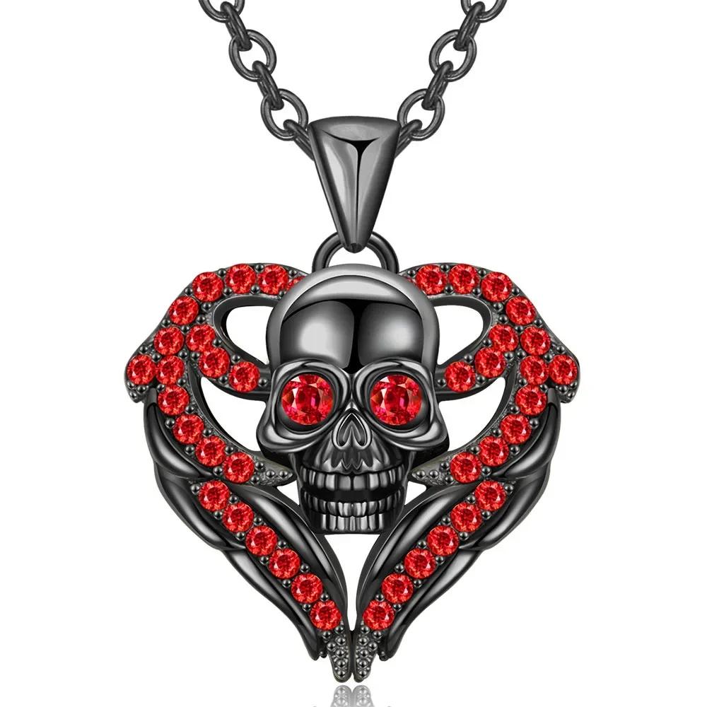 Heart Purple Red Angel Wing Crystal Zircon Women's Skull Black Pendant Necklaces Mother's Day Halloween Christmas Jewelry