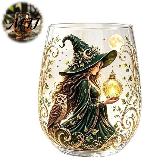Creative Holiday Gift Fantasy Witch Glass Tea Cup, Gothic Crystal Ball Pattern Tumbler for Halloween Party Glassware Wine Juice, 320ml Vintage