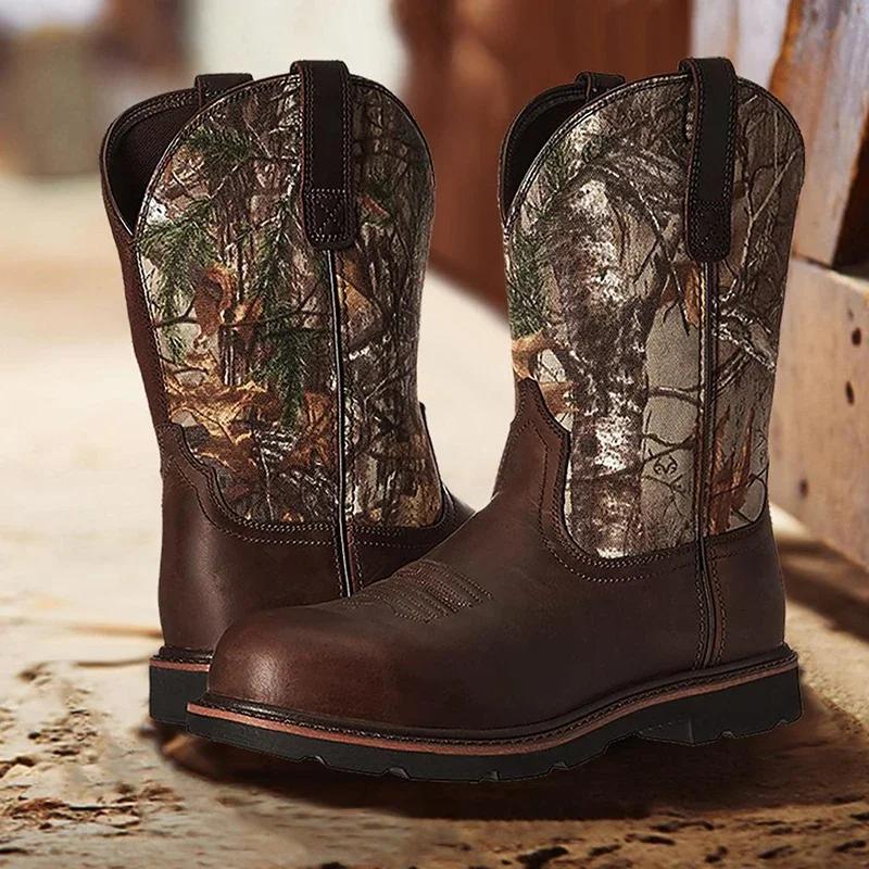 Divatos cowboycsizma férfiaknak Lovagi motoros csizma Férfi cipő Vintage Nagy fa elemek Western hímzés Kézműves Sivatagi cipő Méret 38-48