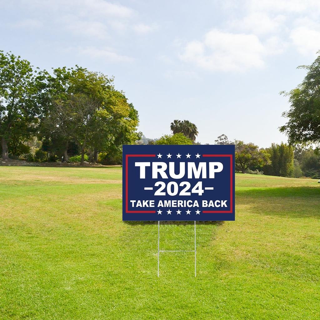 2024 Yard Sign With H-Stakes - Double Sided 18x12 Inch  , Placard Voted For Signs Triggering Signs Decoration Outdoor Yard