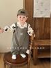 Boys' Autumn 2025 Korean Style Cartoon Shirt & Overalls Set - Fashionable Spring Outfit for Babies