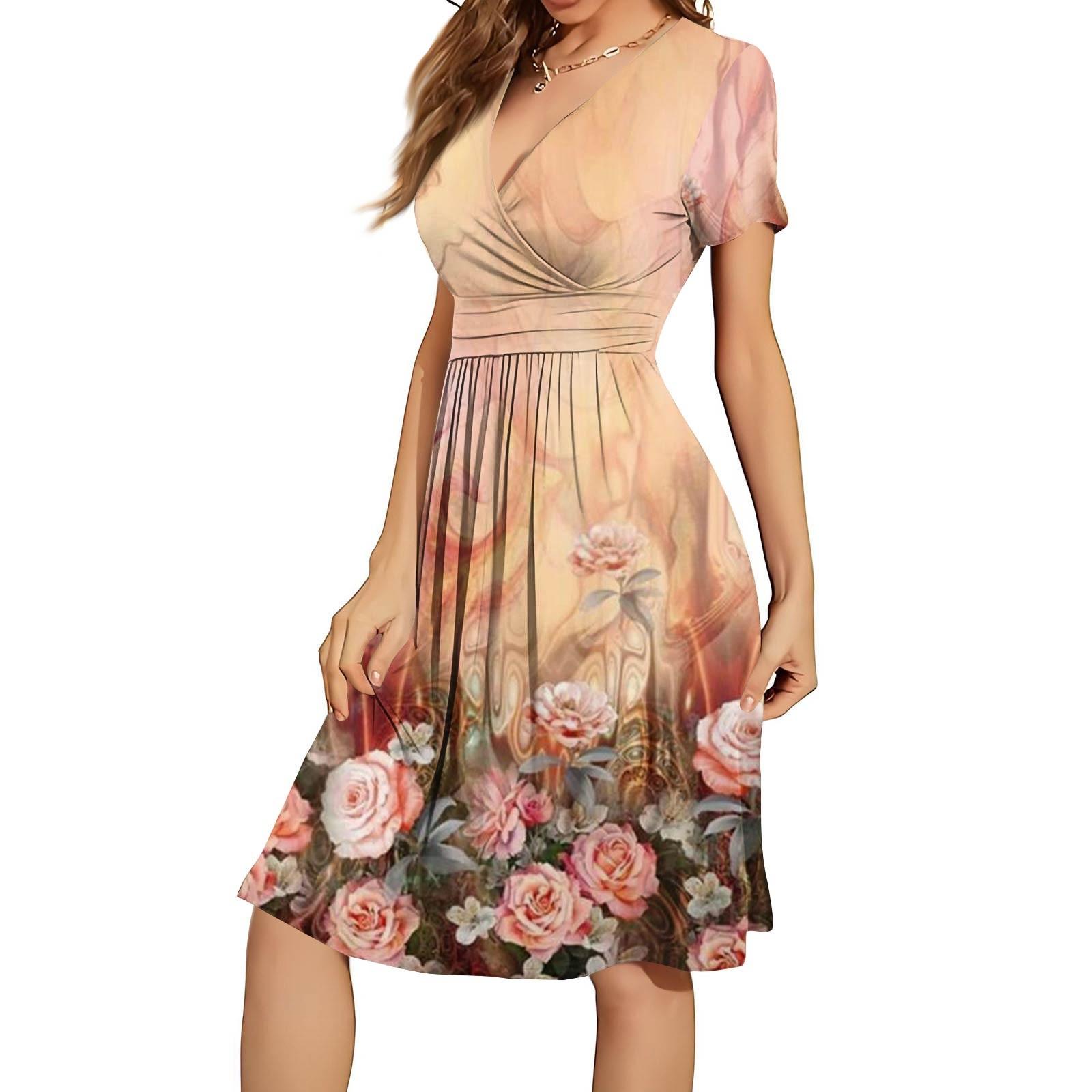 

Женское летнее повседневное свободное удобное платье с v-образным вырезом и коротким рукавом с принтом XL