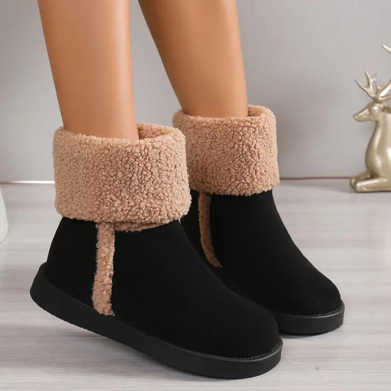 Nové módní sněhule s kulatou špičkou Lehké a všestranné Plochý podpatek Jednobarevné Dámské boty Pohodlné na nošení